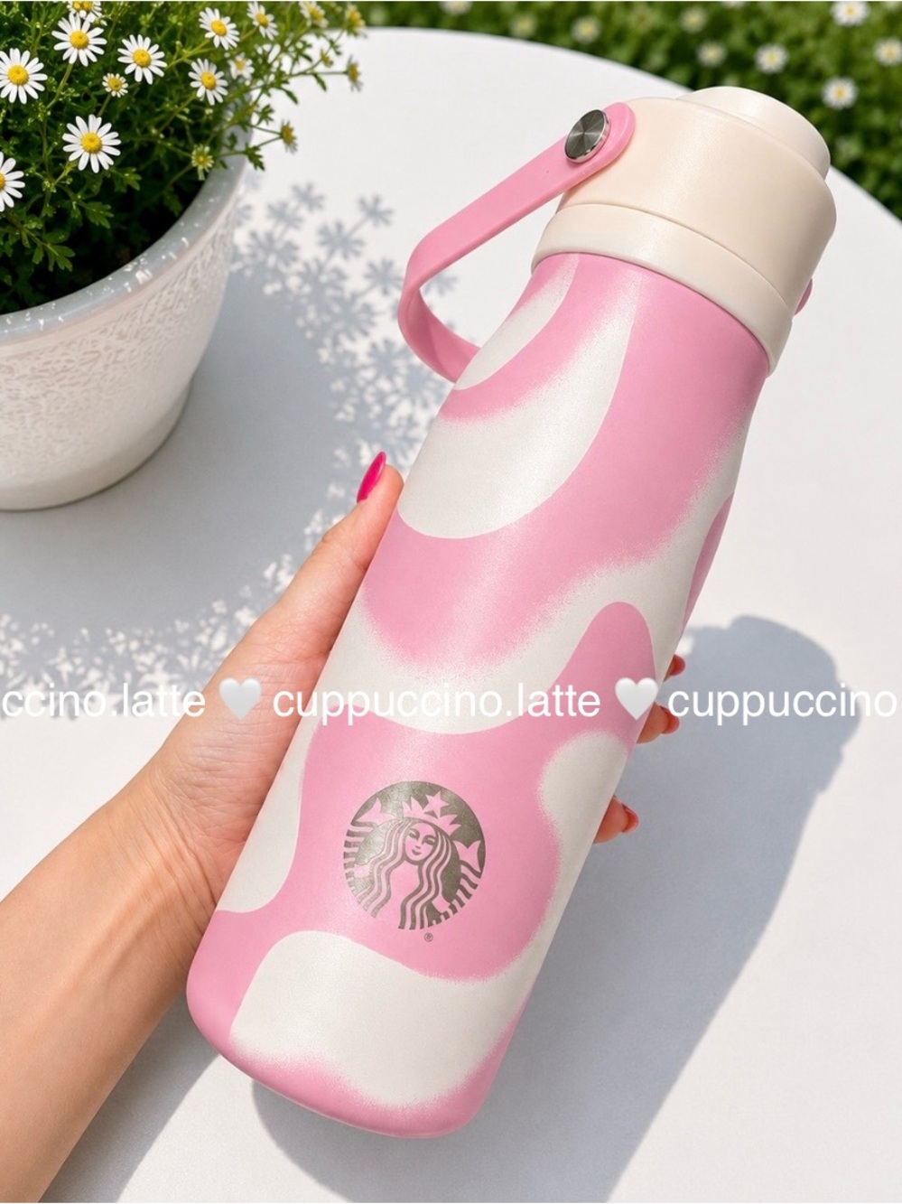 🩷NWT🤍Starbucks 2026 Summer Pink Swirl Stainless Steel Bottle with Handle - 18 oz